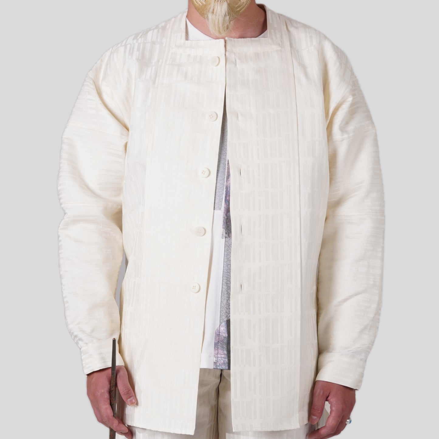 Square neck Shirt White Lattice